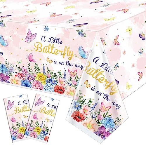 QUERICKY 2 Stück Little Butterfly Party-Tischdecken, Ein kleiner Schmetterling ist auf dem Weg, Tischdecke, 220 x 130 cm, rechteckige Tischdecke für kleine Schmetterlinge, Geburtstagsparty, Babyparty, von QUERICKY