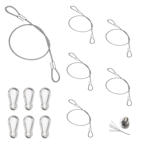 6 Stück Drahtseil mit ösen，Drahtseil ，Mit 6 Sicherheitsverschlüssen ，Edelstahl Sicherheitskabel Drahtseil für Gartenmöbel, Gepäck und Fahrräder (50cm x 1.5mm) von QUEXLAI