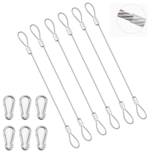 6 Stück Drahtseil mit ösen，Drahtseil ，Mit 6 Sicherheitsverschlüssen ，Edelstahl Sicherheitskabel Drahtseil für Gartenmöbel, Gepäck und Fahrräder (50cm x 2 mm) von QUEXLAI