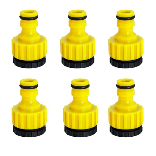 6 Stück Wasserhahn Anschluss,Wasserhahn Adapter,1/2 Zoll 2-In-1 Garten Hahnverbinder, für Garten Kunststoff Schlauchanschluss Bewässerungs (Gelb) von QUEXLAI