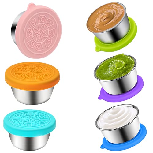 QUEXLAI 6 Stück Edelstahl-Dipschalen Set mit Deckel, 50ml Mini-Dosen für Saucen, Snacks & Gewürze, Luftdicht & Spülmaschinenfest, Salatdressingbehälter & Aufbewahrungsbox von QUEXLAI