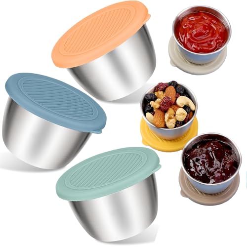 QUEXLAI 6 Stück Salatdressingbehälter, 80 ml Saucenbehälter, Kleiner Edelstahlgewürzbehälter, Dipschalen-Set, Lebensmittelbehälter in Form von Mini-Dose mit Deckel für Snack, Dips, Salat und Gewürze von QUEXLAI