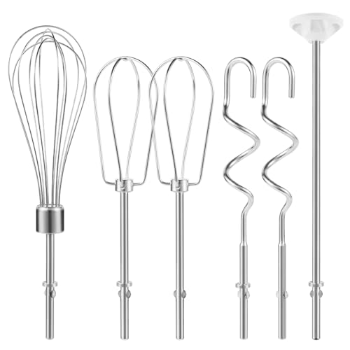 Handmixer Aufsätze Schlägel, Knethaken und Schneebesen, Mischstab, Edelstahl Handmixer Zubehör Kompatibel mit Kitchenaid Handrührern KHM3 KHM5 KHM7 KHM9, 6-teiliges Set von QUFA