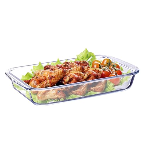 QUHUOYAO Glas-Backform für Ofen, rechteckiges Backblech, 2 l Fassungsvermögen, hitzebeständiges Glas-Backgeschirr, Glas-Kasserolle zum Kochen, Gefrierschrank und vorgeheizt, ofenfest von QUHUOYAO