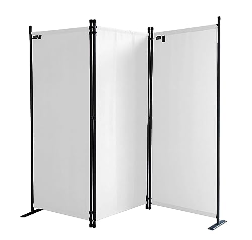 QUICK STAR Paravent 3 Teilig 170 x 165 cm Stoff Raumteiler Trennwand Balkon Sichtschutz Stellwand Faltbar Weiß von QUICK STAR