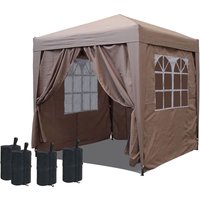 Pop-Up-Pavillon 2,5 x 2,5 m Beige mit Fußbeschwerer und mit 4 Easy-Klett Seitenwänden mit 2 Reißverschlüssen. von QUICK STAR