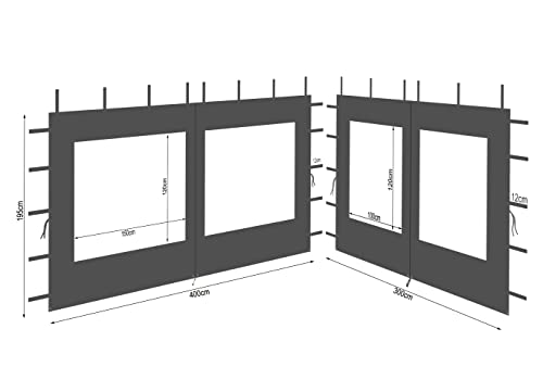 QUICK STAR 2 Seitenteile aus Polyester mit Fenster 300/400x195cm für Pavillon 3x4m Seitenwand Anthrazit RAL 7012 wasserdicht von QUICK STAR