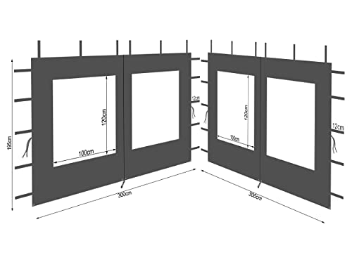 QUICK STAR 2 Seitenteile aus Polyester mit Fenster 300x195cm für Pavillon 3x3m Seitenwand Anthrazit RAL 7012 wasserdicht von QUICK STAR