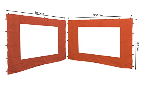 2 Seitenteile mit PE Fenster 300x197cm für Rank Pavillon 3x3m Seitenwand Terra/Rotorange RAL 2001 von QUICK STAR