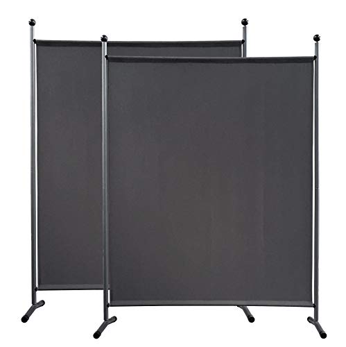 QUICK STAR 2 Stück Paravent 150 x 190 cm Stoff Raumteiler Groß Garten Stellwand Trennwand Balkon Sichtschutz Grau von QUICK STAR