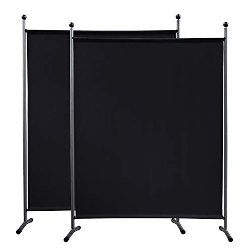 QUICK STAR 2 Stück Paravent 150 x 190 cm Stoff Raumteiler Groß Garten Stellwand Trennwand Balkon Sichtschutz Schwarz von QUICK STAR