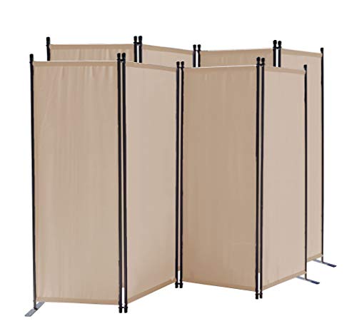 QUICK STAR 2 Stück Paravent 4 Teilig 165 x 220 cm Stoff Raumteiler Trennwand Balkon Sichtschutz Stellwand Faltbar Sand von QUICK STAR