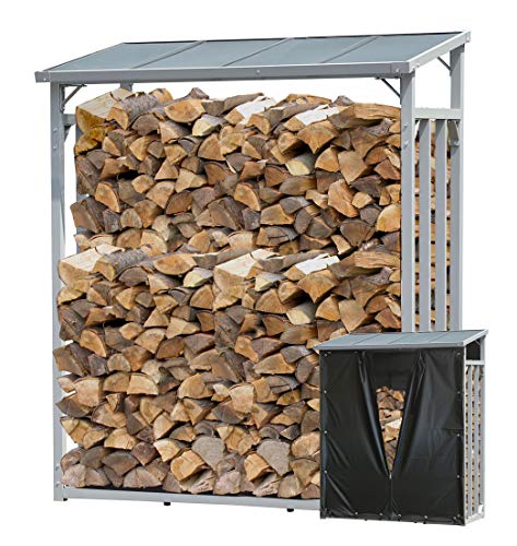 QUICK STAR Aluminium Kaminholzregal Anthrazit 143 x 70 x 185 cm mit Wetterschutz Garten Kaminholzunterstand 1,8 m³ / 2,5SRM Kaminholzlager Stapelhilfe Aussen von QUICK STAR