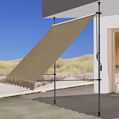 QUICK STAR Klemmmarkise 200x130cm Beige Balkonmarkise Sonnenschutz Terrassenüberdachung Höhenverstellbar von 200-290cm Markise Balkon ohne Bohren von QUICK STAR