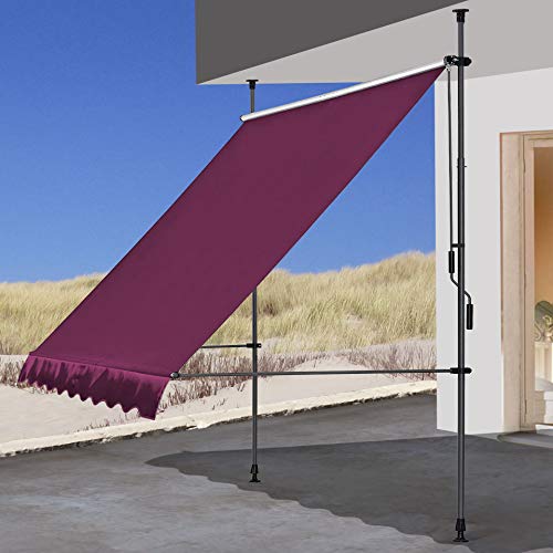 QUICK STAR Klemmmarkise 200x130cm Bordeaux Balkonmarkise Sonnenschutz Terrassenüberdachung Höhenverstellbar von 200-290cm Markise Balkon ohne Bohren von QUICK STAR