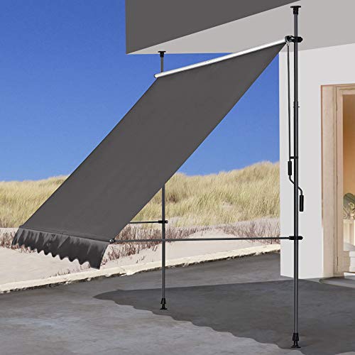 QUICK STAR Klemmmarkise 250x130cm Grau Balkonmarkise Sonnenschutz Terrassenüberdachung Höhenverstellbar von 200-290cm Markise Balkon ohne Bohren von QUICK STAR