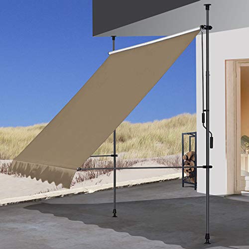 QUICK STAR Klemmmarkise 300x130cm Beige Balkonmarkise Sonnenschutz Terrassenüberdachung Höhenverstellbar von 200-290cm Markise Balkon ohne Bohren von QUICK STAR