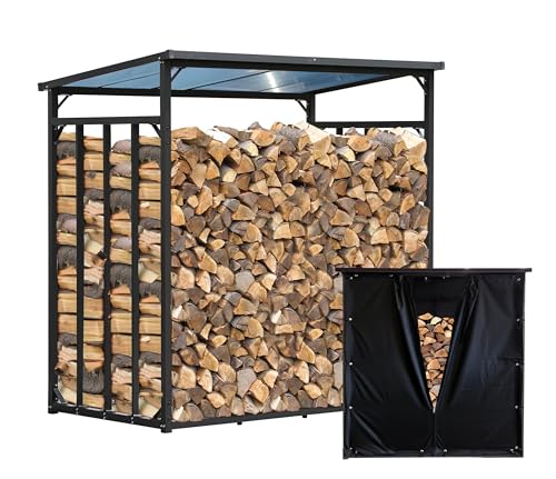 QUICK STAR Metall Kaminholzregal Anthrazit XXL 185 x 100 x 185 cm XXXL mit Wetterschutz Garten Kaminholzunterstand 3,5 m³ Kaminholzlager Stapelhilfe Aussen von QUICK STAR