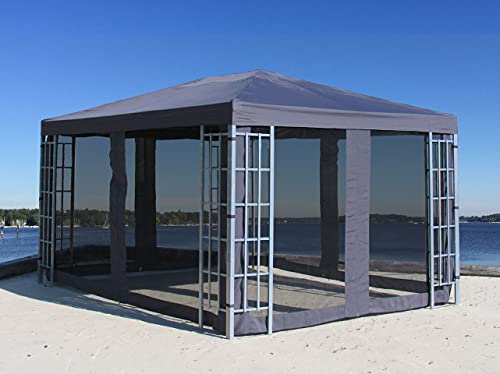 QUICK STAR Metall Pavillon 3x4m Silver mit 4 Seitenteilen mit Moskitonetz Garten Partyzelt Anthrazit von QUICK STAR