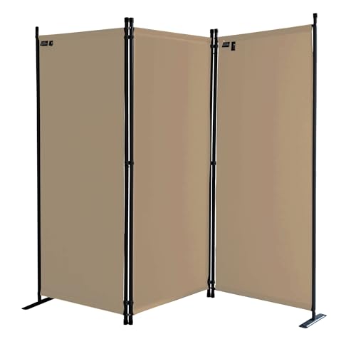 QUICK STAR Paravent 3 Teilig 170 x 165 cm Stoff Raumteiler Trennwand Balkon Sichtschutz Stellwand Faltbar Sand von QUICK STAR