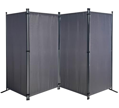 QUICK STAR Paravent 4 Teilig 165 x 220 cm Stoff Raumteiler Trennwand Balkon Sichtschutz Stellwand Faltbar Grau von QUICK STAR