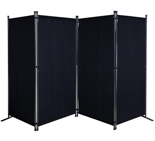 Paravent 4 Teilig 165 x 220 cm Stoff Raumteiler Trennwand Balkon Sichtschutz Stellwand Faltbar Schwarz von QUICK STAR