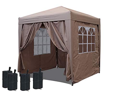 QUICK STAR Pop-Up-Pavillon 2 x 2 m Beige mit Fußbeschwerer und mit 4 Easy-Klett Seitenwänden mit 2 Reißverschlüssen von QUICK STAR