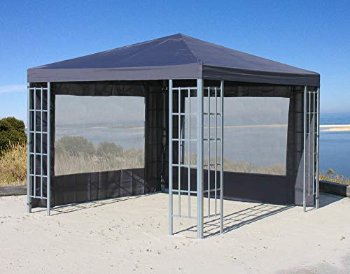 QUICK STAR Rank Pavillon Set 3x3m Metall Garten Partyzelt Anthrazit mit 2 Seitenteilen mit Fenster von QUICK STAR