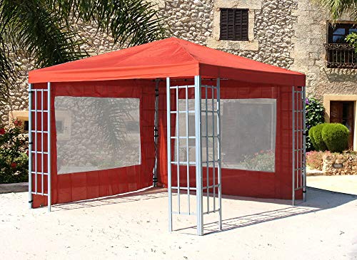 QUICK STAR Rank Pavillon Set 3x3m Metall Garten Partyzelt Terra mit 2 Seitenteilen mit Fenster von QUICK STAR