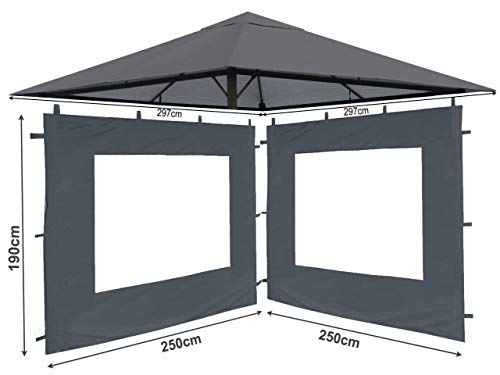 QUICK STAR Set Ersatzdach und 2 Seitenteile für Garten Pavillon 3x3m Grau RAL 7012 Antik Pavillondach Ersatzbezug Seitenwand von QUICK STAR