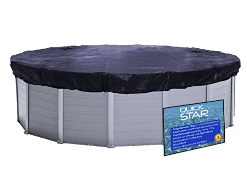QUICK STAR Poolabdeckung Rund für 366-400 cm Pools | Planenmaß Ø 460 cm | Schwarz | Sommer & Winter Poolplane | Solar Abdeckplane 200g/m² PE Zweifach Beschichtete Abdeckung | Solarplane UV-Resistent von QUICK STAR