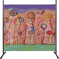 Quick-star - Paravent 180 x 180 cm retro Flowers Raumteiler Stellwand Trennwand Balkon Garten Sichtschutz von QUICK-STAR