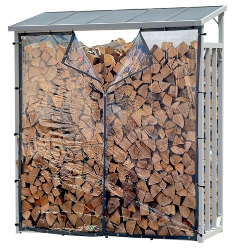 Wetterschutzwand PVC transparent 126x167cm für Kaminholzunterstand XXL 130x70x185cm von QUICK STAR