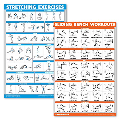 QuickFit 2er-Pack – Dehnübungen und Schiebebank, Workout-Poster-Set – kompatibel mit Total Gym & Weider Ultimate Body Works (laminiert, 45,7 x 61 cm) von Palace Learning