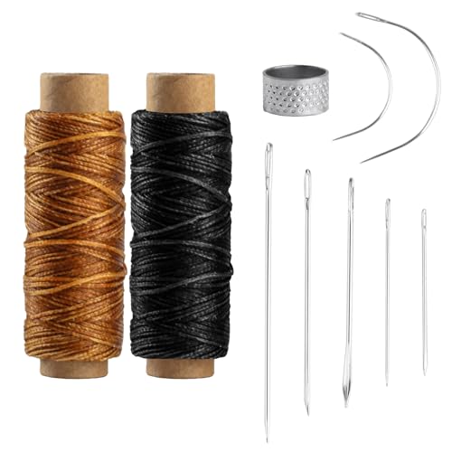 2 Rollen Ledergarn Gewachst, Leder Wachsfaden, Leder Faden, Sattlergarn Gewachst mit 7 Leder Sattlernadeln, für Nähen Und Reparieren Lederhandwerk DIY Sofa Schuhe Buchbinden Makramee Garn von QUIIEOSKIA
