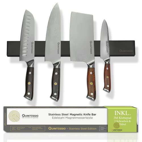 QUINTESSIO - Magnetleiste Messer Edelstahl - Magnet Messerhalter selbstklebend oder zum Bohren - Messerhalter magnetisch 40 cm - Messer Magnetleiste Küche - Messerleiste magnetisch - Schwarz von QUINTESSIO