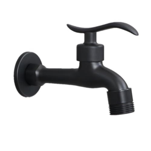 Badezimmer Mopp Pool Wasserhähne Vollautomatischer Waschmaschinen-Wasserhahn Badezimmer-Mopp-Pool Messing Einzelner Kaltwasserhahn Schwarzer Haushalt 3/4 Zoll Waschmaschinen-Wasserhahn – Lang von QUINTO