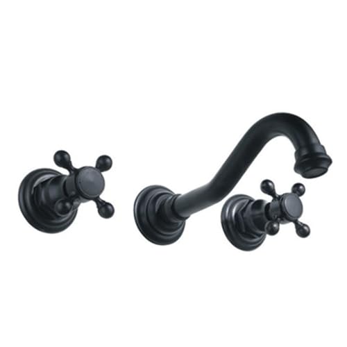 Badezimmer Wasserhahn Kupfer-Wand-Wasserhahn Warm Und Kalt Voreingebautes Wandwaschbecken Badezimmer-Waschtisch Waschbecken Wasserhahn Zu Hause Schwarz von QUINTO