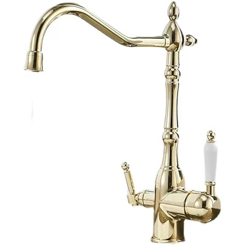 Küchenarmaturen Vollkupfer-Wasserhahn Mit 3-In-1-Wasseraufbereitung Drehbarer Multifunktionaler Küchenhahn Mit Heiß- Und Kaltmischfunktion Und Doppelgriff Gold von QUINTO