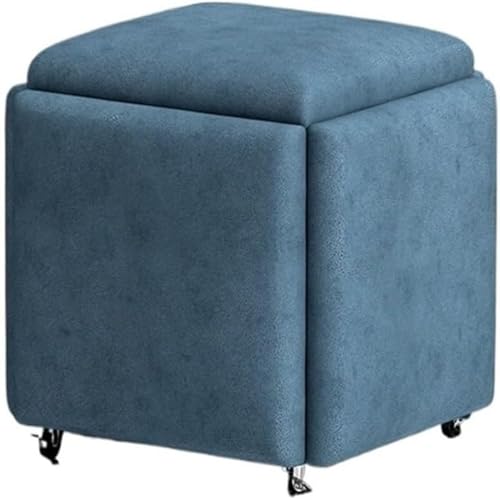 QUINTO Sofa Hocker 5 in 1, stapelbare Nesting Ottomane Fußstütze mit Drehrollen, Creative Cube Sofa, Schminkstuhl für Wohnzimmer Schlafzimmer Sofa Hocker,Blau,45cm von QUINTO