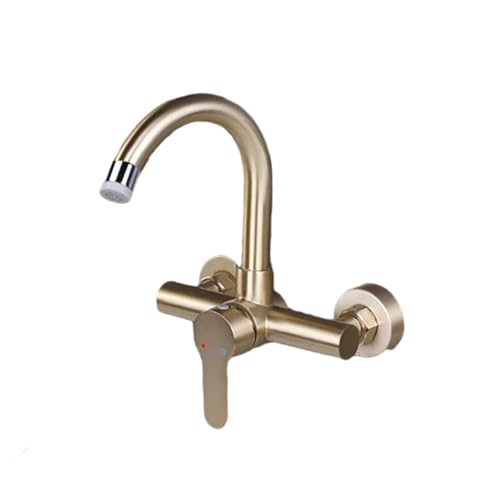 Wandmontierte Wasserhähne Wandhahn Aus Gebürstetem Gold Aus Edelstahl 304 Zusammenklappbares Weißes Warm- Und Kaltwaschbecken Kleine Gebogene Zwei Gänge von QUINTO