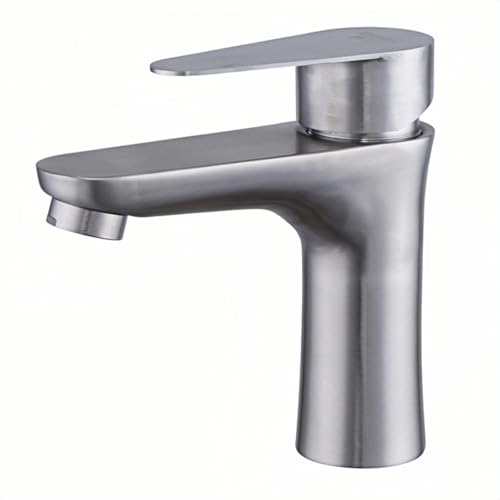 Waschbecken Armatur Wasserhahn Aus Edelstahl 304 Heißer Und Kalter Waschbecken-Badezimmer-Handwaschbecken Heißer Und Kalter Untertisch-Waschtisch-Wasserhahn Gebürstetes Silber Gebogen von QUINTO