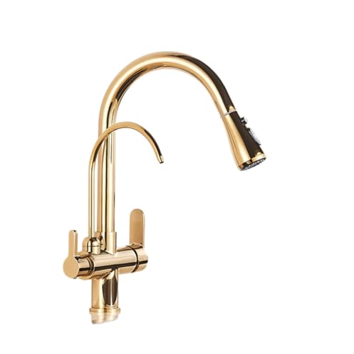 Wasserhahn Kuche Antiker Küchen-Wasserhahn Mit Direktem Trinkwasserfilter Doppelter Wasserauslass Spüle Heiß Und Kalt Ausziehbarer Wasserhahn Drehbar von QUINTO
