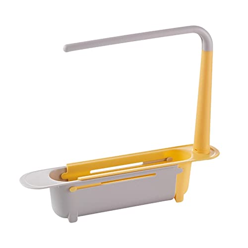 QUINTRA Teleskop-Waschbecken-Caddy zum Aufhängen, Schwammhalter, erweiterbarer Gummi-Spülbecken-Abtropfgestell, Wasserhahn-Caddy, Küchen-Organizer, Verstellbarer Seifenhalter für (Yellow, One Size) von QUINTRA