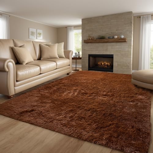 QUINZI Teppich 180x270 Wohnzimmer Schlafzimmer weicher zotteliger Teppich moderner Flauschiger Teppiche Rutschfester waschbarer Teppich (Kaffee) von QUINZI