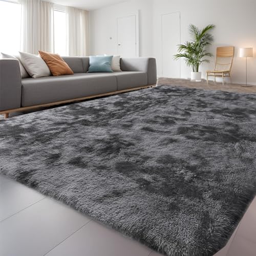 QUINZI Weiche Teppich 120x180 Hochflorteppiche Moderne Flauschige Teppich Schlafzimmer Wohnzimmer Kinderzimmer Zottelteppiche rutschfeste teppiche (Dunkelgrau) von QUINZI