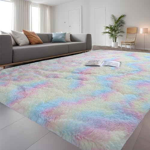 QUINZI Weiche Teppich 120x180Hochflorteppiche Moderne Flauschige Teppich Schlafzimmer Wohnzimmer Kinderzimmer Zottelteppiche rutschfeste teppiche (Schillernd) von QUINZI