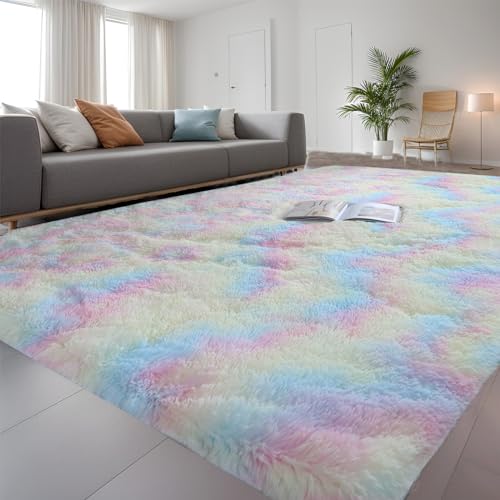 QUINZI Weiche Teppich Hochflorteppiche Moderne Flauschige Teppich Schlafzimmer Wohnzimmer Kinderzimmer Zottelteppiche rutschfeste teppiche (Schillernd, 80x160cm) von QUINZI