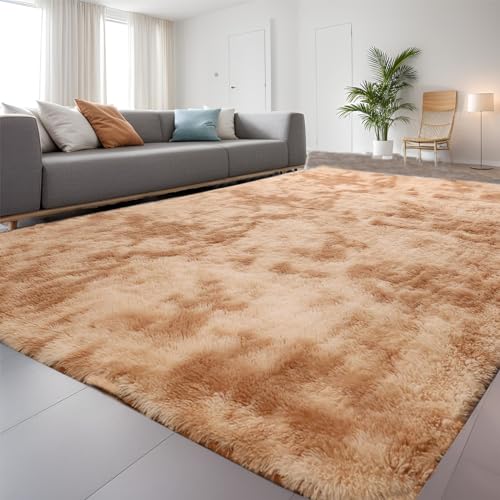 QUINZI Weiche Teppich Hochflorteppiche Moderne Flauschige Teppich Schlafzimmer Wohnzimmer Kinderzimmer Zottelteppiche rutschfeste teppiche（Khaki，80x160cm） von QUINZI