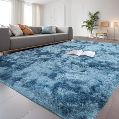 QUINZI Weiche Teppich 160x230 Hochflorteppiche Moderne Flauschige Teppich Schlafzimmer Wohnzimmer Kinderzimmer Zottelteppiche rutschfeste teppiche（Blau） von QUINZI